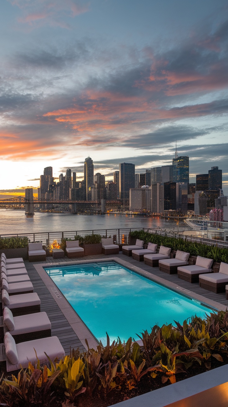 15+ Unique Pool Design Ideas That Will Transform Your Backyard 17 Rooftop pool with city skyline in the background during sunset