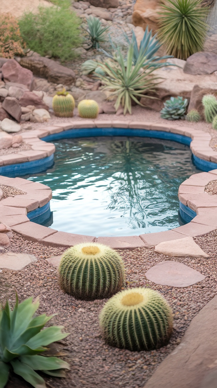 25 Stunning Inground Pool Landscaping Ideas for a Dreamy Backyard 29 Desert landscape with cacti and succulents surrounding a pool