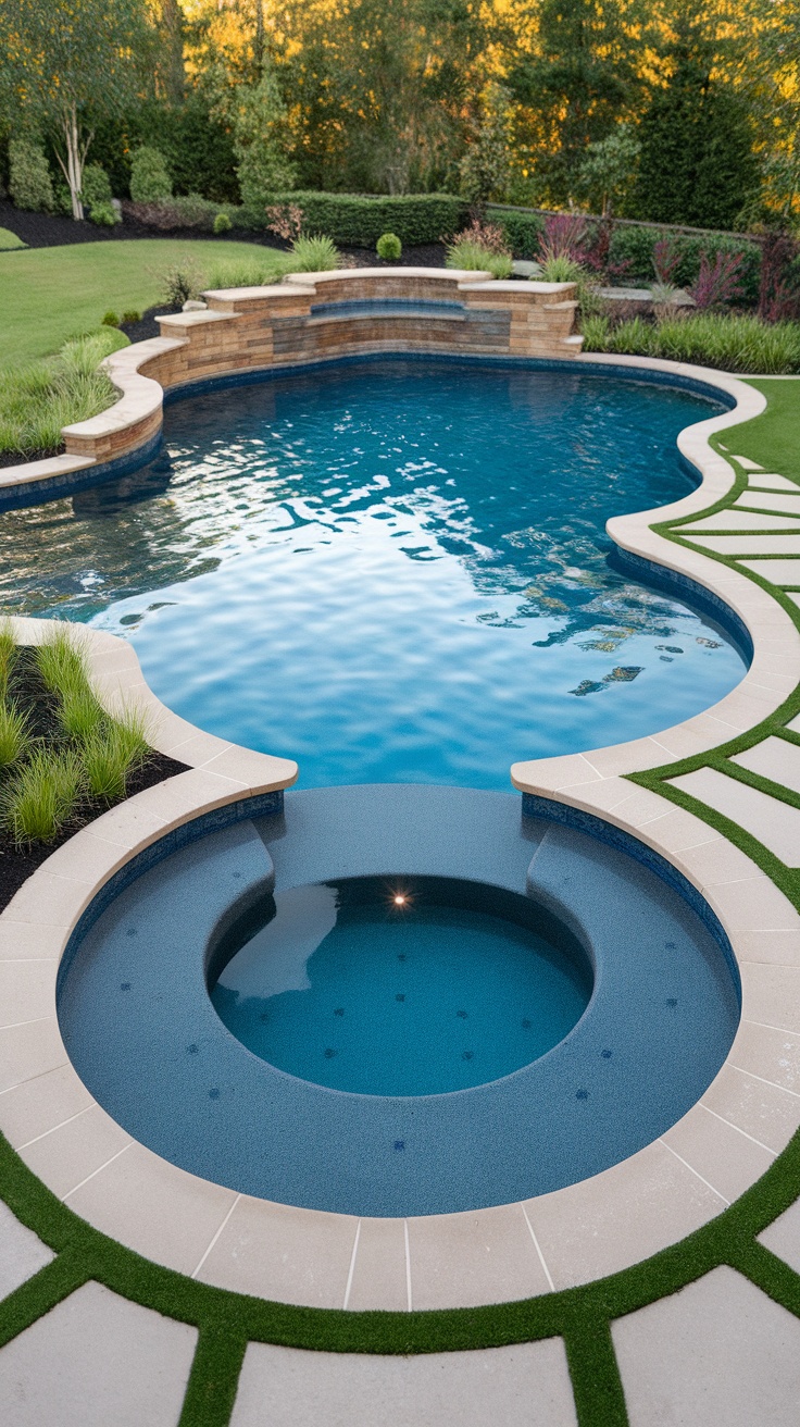 25 Stunning Inground Pool Landscaping Ideas for a Dreamy Backyard 34 A beautiful dual-level inground pool with a spa feature.