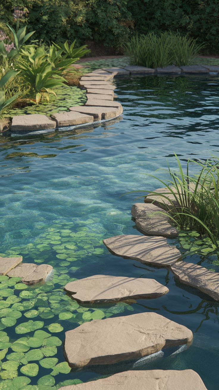 25 Stunning Inground Pool Landscaping Ideas for a Dreamy Backyard 20 Natural pool with eco-friendly landscaping featuring stones and plants.