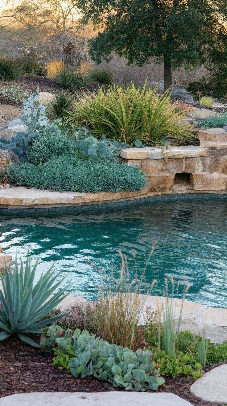 25 Stunning Inground Pool Landscaping Ideas for a Dreamy Backyard 22 Beautiful landscaping with native plants around an inground pool.